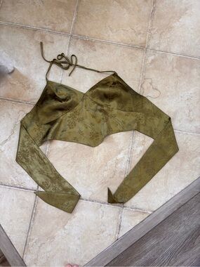 Windsor Olive Green Satin Floral Halter Top
